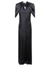 Alberta Ferretti Satin Long Dress With High Collar In Black