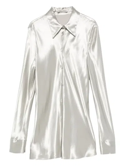 Alberta Ferretti Satin Long-sleeve Shirt In Gray