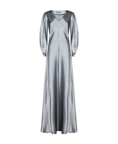 Alberta Ferretti Satin Long-sleeve Gown In Gray