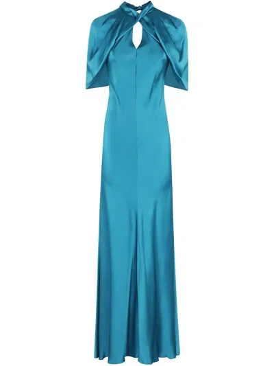 Alberta Ferretti Satin Maxi Dress In Blue