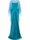 Alberta Ferretti Blue Long Dress With Layered Design And Upper Cape In Blue