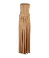 Alberta Ferretti Bustier Satin Dress With Pleated Skirt In Brown