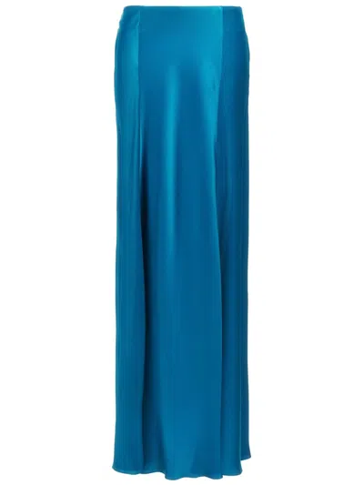 Alberta Ferretti Satin High Waist Long Skirt In Blue