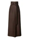 Alberta Ferretti Embroidered Wool Silk Wide Leg Trousers In Brown