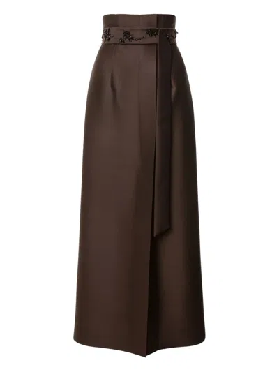 Alberta Ferretti Satin Midi Skirt In Brown
