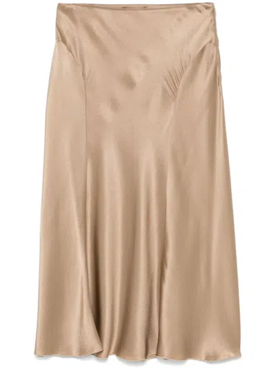 Alberta Ferretti Satin Midi Skirt In Gold