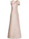 Alberta Ferretti Twisted Shoulder Mikado Mermaid Gown In Beige