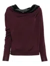 Alberta Ferretti Satin-panel Wool Sweater In Purple