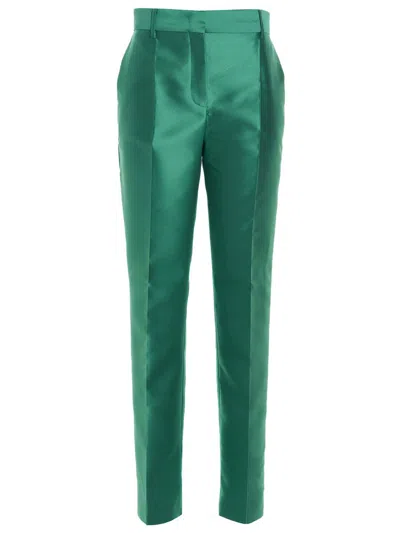Alberta Ferretti Satin-finish High-waist Trousers In Green