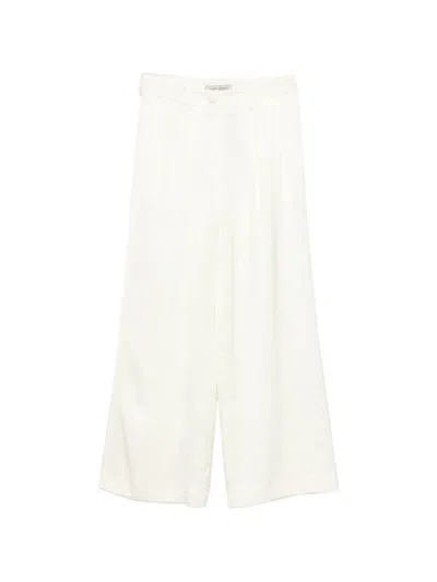 Alberta Ferretti Satin Pleated Trousers In White