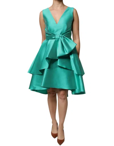 Pre-owned Alberta Ferretti Satin Polyester Sleeveless V-neck Laye Women's Dress () In Green
