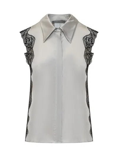 Alberta Ferretti Lace-trim Satin Shirt In Grey