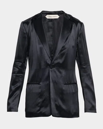Alberta Ferretti Satin Single-breasted Blazer In Blue