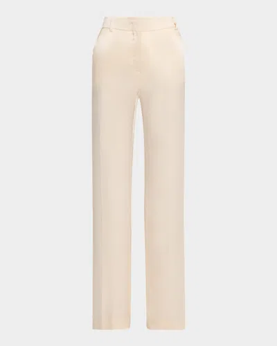 Alberta Ferretti Satin Straight-leg Trousers In Ivory