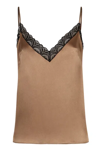 Alberta Ferretti Lace-trim Satin Top In Beige
