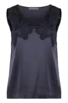 Alberta Ferretti Satin Tank Top In Blue