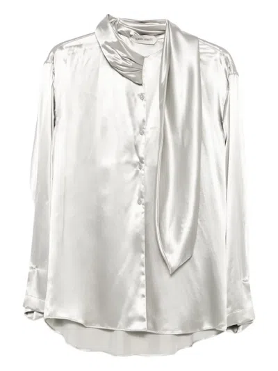 Alberta Ferretti Satin Tie-neck Shirt In White