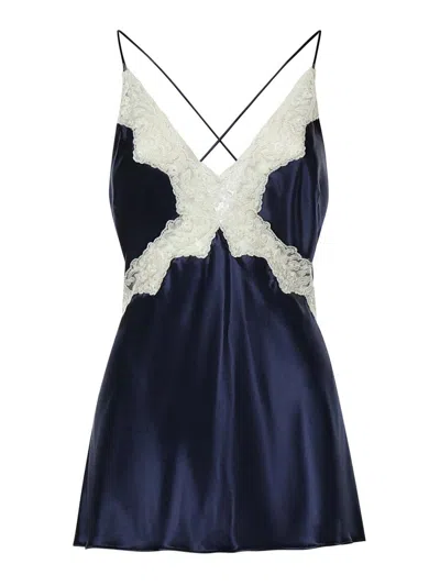 Alberta Ferretti Satin Top With Lace In Blue