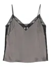 Alberta Ferretti Satin Top With Lace Inserts In Gris