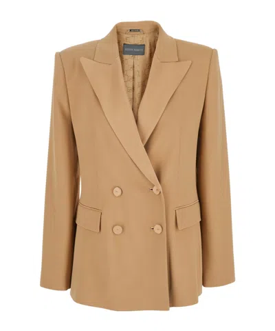 Alberta Ferretti 'enver' Beige Double-breasted Jacket With Pointed Lapels In Tech Fabric Blend Woman