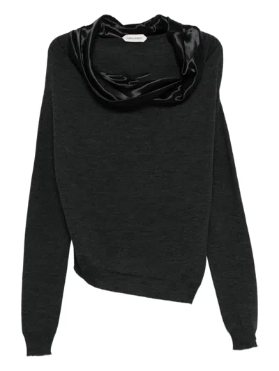 Alberta Ferretti Satin-trimmed Wool Sweater In Gray