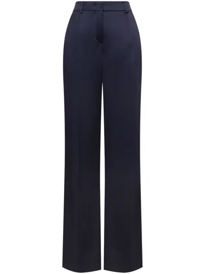 Alberta Ferretti Satin Finish Silk-blend Trousers In Blue
