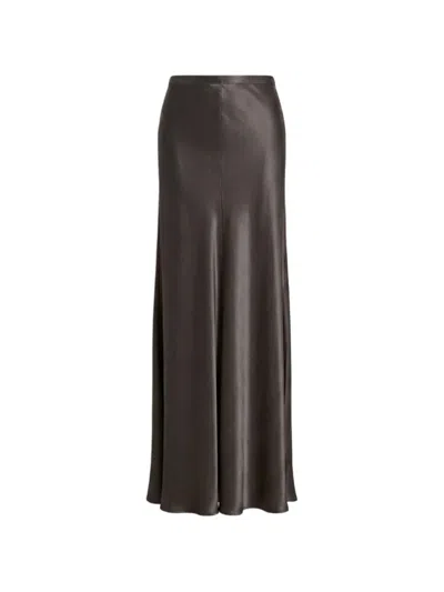 Alberta Ferretti Satin-effect Flared Maxi Skirt In Brown