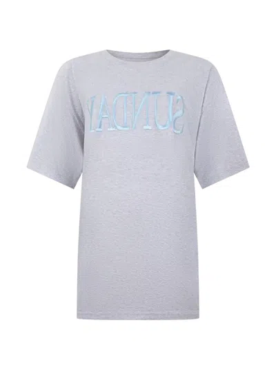 Alberta Ferretti Satin-embroidered T-shirt In Gray