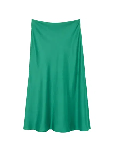 Alberta Ferretti Satin-finish Flared Midi Skirt In Green