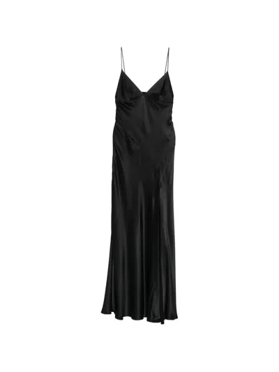 Alberta Ferretti Satin-finish Side-slit Maxi Dress In Black