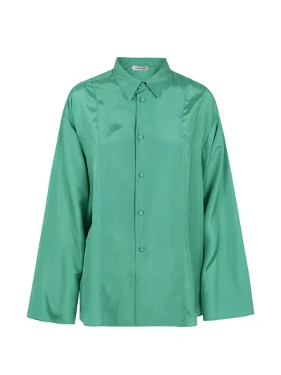 Alberta Ferretti Satin-finish Silk Shirt In Green