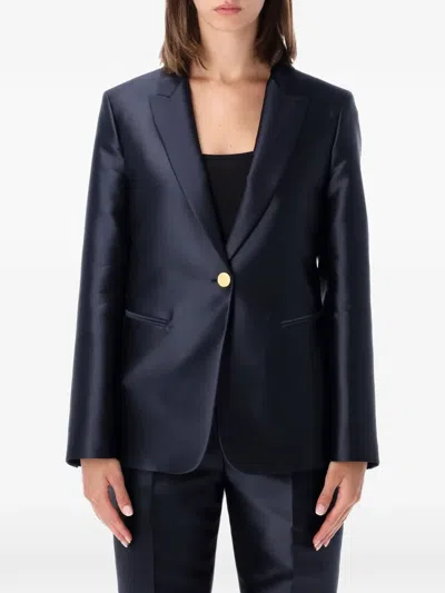 Alberta Ferretti Mikado Single-breasted Peaked-lapels Suit Jacket In Blue