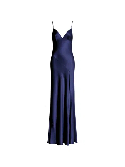 Alberta Ferretti Satin-finish Slit-detail Gown In Blue