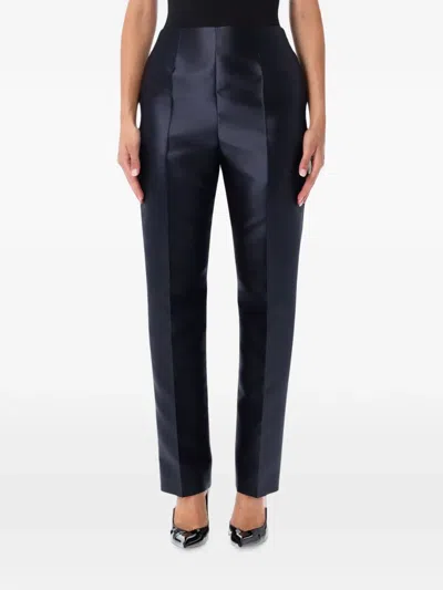 Alberta Ferretti Triple-layer Silk Light Knit High-rise Straight-leg Tailored Trousers In Blue