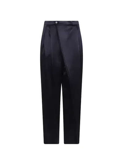 Alberta Ferretti Satin-finish Wrap-front Trousers In Black