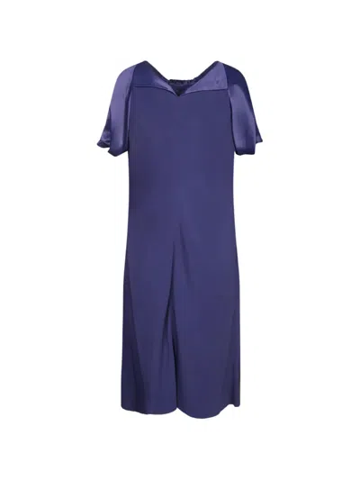 Alberta Ferretti Satin-panelled Bow-detail Midi Dress In Blue