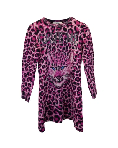 Alberta Ferretti Save Me Leopard-print Knit Sweater In Pink Virgin Wool