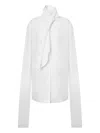 Alberta Ferretti Long Sleeve Collarless Shirt With Scarf Detail In White