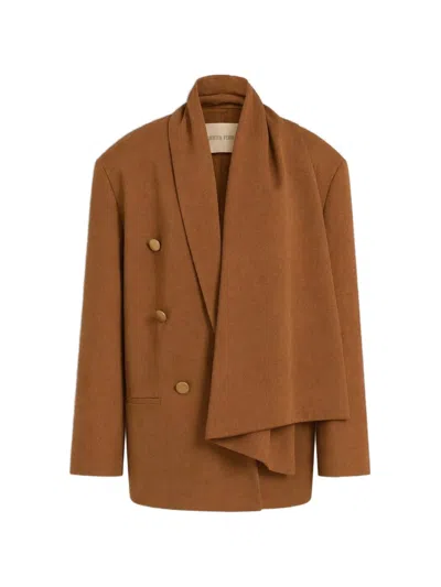 Alberta Ferretti Scarf-detail Double-breasted Blazer In Brown