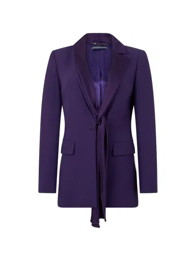 Alberta Ferretti Scarf-detail Single-breasted Blazer In Purple
