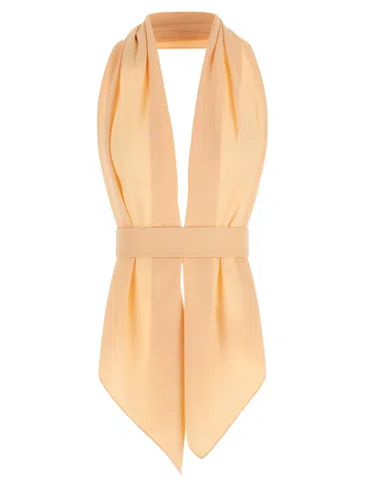 Alberta Ferretti Halterneck Top Scarf Style Belted Waist In Neutral