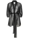 Alberta Ferretti Organic Silk Chiffon Cape With Waist Sash In Black