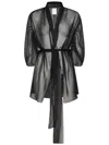 Alberta Ferretti Organic Silk Chiffon Cape With Waist Sash In Black