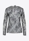 Alberta Ferretti Floral Pattern Lace Ls T-shirt In Gray