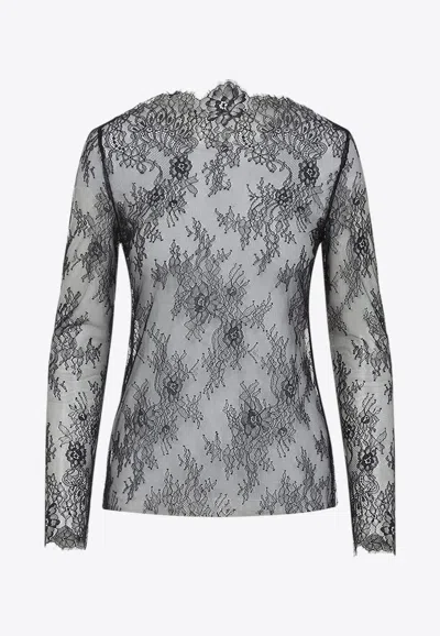 Alberta Ferretti See-through Floral Lace Top In Grey