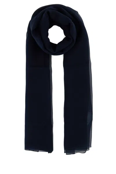 Alberta Ferretti Midnight Silk Rectangular Sheer Scarf In Blue