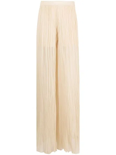 Alberta Ferretti Semi-sheer Pleated Silk Trousers In Neutrals