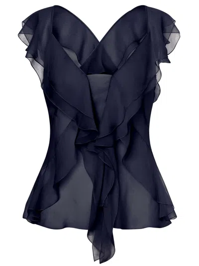 Alberta Ferretti Semi-sheer Silk Blouse In Blue