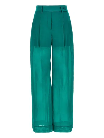 Alberta Ferretti High Waist Pleated Sheer Fabric Trousers In Green