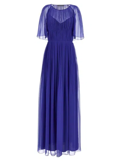 Alberta Ferretti Semi-transparent Organic Silk Chiffon Maxi Dress In Blue